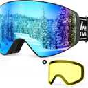 Ski Goggles for Men Women, Snow Goggle Over Glasses, Anti-fog Snow Sports Goggles for Snowboarding, Snowmobile (With Magnetic Lens Blue Vlt 14%)