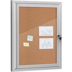 Mifuro 26"x20" Enclosed Bulletin Board, Outdoor Lockable Weather-Resistant Aluminum Cork Noticeboard for School & Office, Silver Frame w/Cork