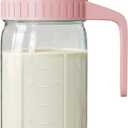 Breast Milk Pitcher, Mason Jar 32 oz, Heavy Duty Wide Mouth Jar with Pink Flip Cap Lid and Pour Spout, Airtight Seal for Freshness and Convenience, Great for Cold Beverages and Home Entertaining