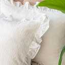 Pillow Shams Set of 2 Pure Cotton Champray Ruffled Edge,Thick and Solid Washed Dobby Heavy Fabric (King 20x36 inches) (Ivory)
