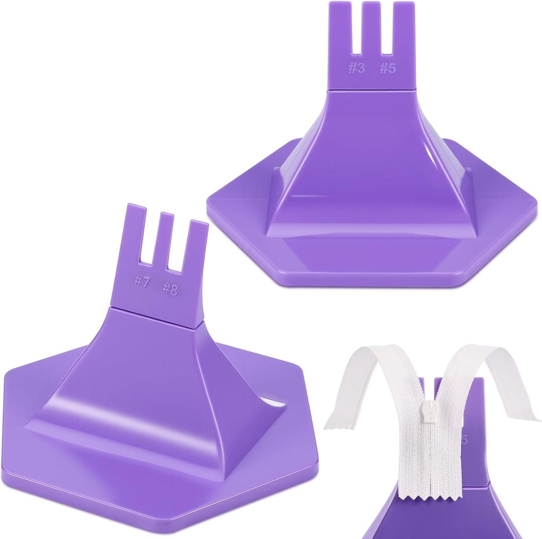 Leinuosen 2 Pcs Zipper Jig Tool for Zipper Pulls 4 Size #3#5#7#8 Handy Zip Fastener Jig Installing Tool Zip Sliders for Pants Dresses Jackets(Purple)