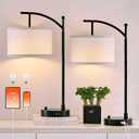 Table Lamp for Living Room Bedroom, 23.5" Table Lamps Set of 2 with USB C+A Ports, Bedside Lamps for Nightstand with Linen Lamp Shades, 2 Dimmable LED Bulbs Included, Black