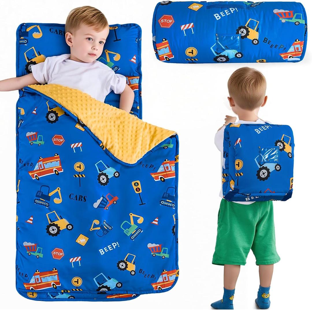 DJY Toddler Nap Mat,Kid Slumber Bag with Removable Pillow & Minky Blanket,Soft Sleeping Mat Perfect for Daycare,Preschool,Kindergarten,Travel,  3-6 years, 42 inches x 31 inches