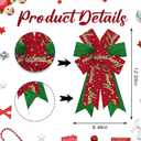2 Pack Christmas Wreath Bows Christmas Decor Bows Glitter Green Red Words Ribbon Bows for Wreath, Xmas Tree Topper Bows for New Year Party Decoration Home Indoor Outdoor Wreath Ornament Supplies