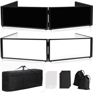DJ Booth Facade  67" x 19.7" x 16" Portable DJ Event Booth with Black & White Scrims, with Foldable Panels & Travel Bag, Adjustable for Custom Setup, Ideal for Weddings & Shows