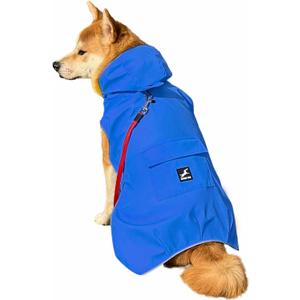 Dog Raincoat Waterproof Reflective Jacket  Lightweight Hooded Poncho with Adjustable Belly Strap & Leash Hole  Rain Slicker Coat for 2XSmall-5XLarge Dogs  Easy to Wear (Blue, Large)