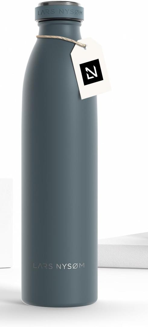 LARS NYSM Stainless Steel Insulated Water Bottle 12oz 17oz 25oz 34oz 51oz | Insulated Thermo Flask for Hot and Cold Beverages | Leakproof Drinking Bottle (Stone Blue, 25.4oz)
