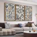 Large Flowers Wall Art for Living Room Natural Wood Float Framed Art Set of 3 William Morris Floral Canvas Pictures Vintage Artwork Botanical Canvas Poster Prints for Bedroom Wall Decor 20"X28"X3 (Brown)