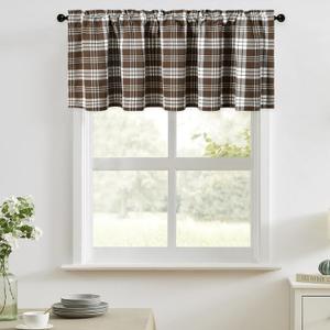 VOGOL Cocoa Brown Buffalo Check Bedroom Valances - Easy Care Thick Fabric Window Topper for Bathroom, Charming Vintage Style Valances for Kitchen, 52x18 Inches, 1 Panel