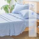 Gingham Queen Sheet Set, Lightweight Super Soft Brushed Microfiber Plaid Bed Sheets with 16" Deep Pocket, 4 Piece Ruffle Farmhouse Bedroom Decor, Blue