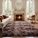 5x7 Brown Rugs for Living Room Fluffy Fur Bedroom Area Rug,Rustic Plush Non-Slip Dark Carpet for Book Room Office,Coffee Stain Resistant (Tie-dye Brown)