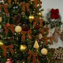 24 Pcs Brown Vintage Velvet Christmas Bows -Cozy 4.5 Inch Bows for Christmas Tree Ornaments, Wreath Accents, Gift Wrapping, Wine Bottles, Stair Railings, DIY Crafts & Xmas Home Decor