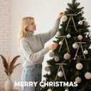 50pcs Khaki Velvet Bows for Christmas Tree - 5x7 Inch Pre-Tied Holiday Bows for Tree,Wreath,Gift Wrapping & Decor (3/8"Width)