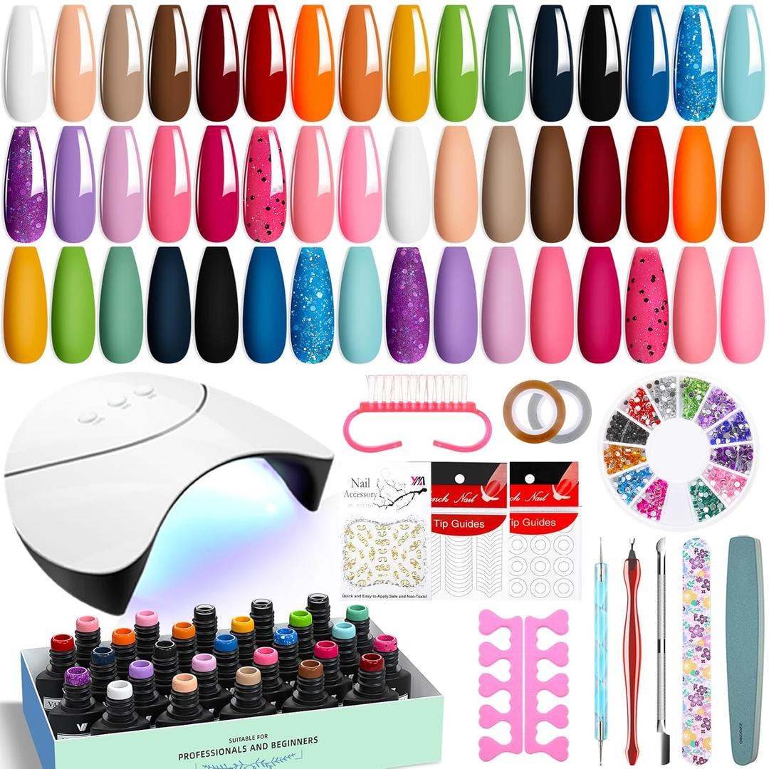 VANREESA 42 Pcs Gel Nail Polish Kit with U V Light 24 Colors Gel Polish Nail Set Glossy & Matte Top Coat Complete Nail Kit with Manicure Tools for All Seasons Gifts for Women Girls (Classic & Stylish Collection)