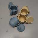 Silicone Toddler Cups Set, 2 Straw Cups and 2 Sippy Cups for 6+ Months Baby, Leakproof Spillproof Training Cups with Handles, Easy Clean (Blue+Beige)