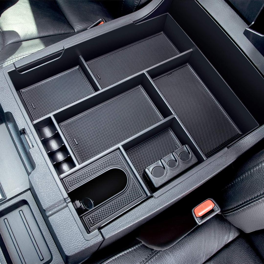 JDMCAR Compatible with Toyota Tundra Accessories 2014-2021 Center Console Organizer, Insert ABS Black Materials Tray, Armrest Secondary Storage Box - Full Tray
