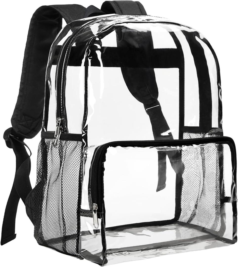 Vorspack Clear Backpack Heavy Duty - Large Clear Backpacks for School See Through Bookbag for Girls Boys Transparent Bag for Work, Concert, College - Black