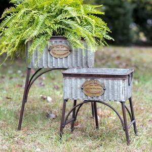 Galvanized Steel Garden Flower Planters with Stands Poland Set of 2