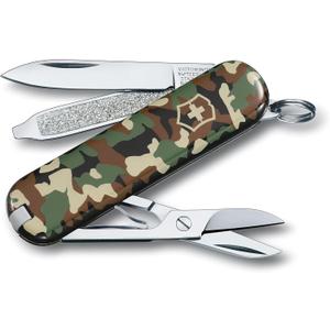 Victorinox Classic SD Swiss Army Knife, Compact 7 Function Swiss Made Pocket Knife with Small Blade, Screwdriver and Key Ring - Camo