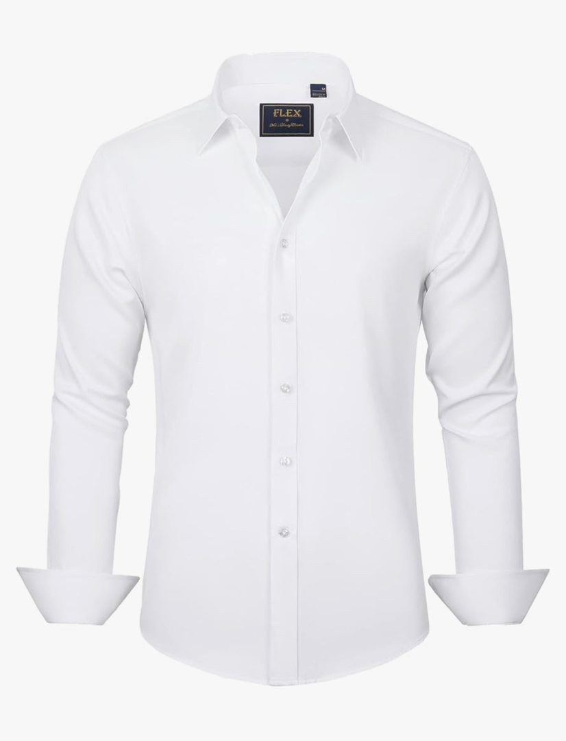 J.VER Men's Dress Shirts Solid Long Sleeve Stretch Wrinkle-Free Formal Shirt Business Casual Button Down Shirts White S