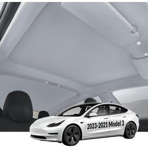 VION Tesla Model 3 Roof Sunshade (2023-2021 Model 3) – Full Blackout (No Light Transmission), Cooler Cabin, Dual-Layer Fabric with Graphene-Enhanced UV Coating, No Sagging – Gray