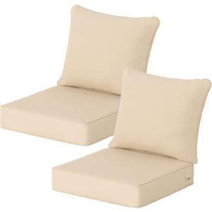 24x24 Inch Outdoor Deep Seat Cushions Set of 2,Thick High-Density Foam, Piped Edges & YKK Hidden Zipper,Water-Resistant UV-Resistant Polyester for Patio Furniture,Beige, 24"x24"x5.5"-2sets
