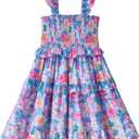 Little Bitty Toddler Girl Smocked Dress Floral Flutter Sleeve Ruffle Dresses Girls Summer Outfits Beach Sundress 2-7 Years (5T, Lilac)