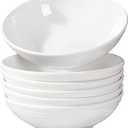 6 Pack White Ceramic Bowls, 7 Inch Wide Shallow Serving Bowls for Pasta, Salad, Soup and Entertaining, Chip Resistant, Microwave and Dishwasher Safe, Cereal Ice Cream Bowls