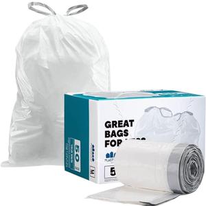 Plasticplace Custom Fit  Bags, Compatible with simplehuman Code M (50 Count) White Drawstring Garbage Liners 12 Gallon / 45 Liters, 21" x 30.5"