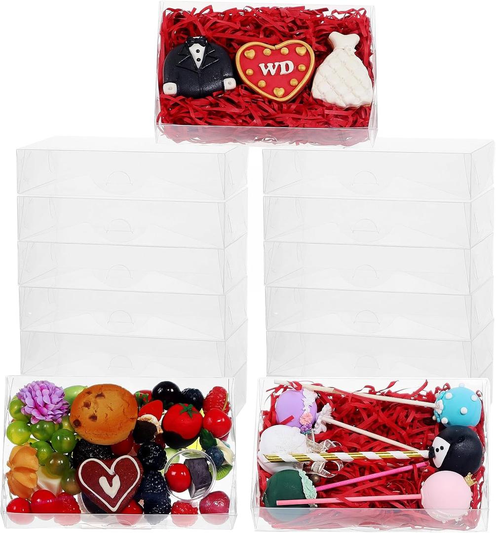 24PCS 7x4.3x1.5 Inch Plastic Clear Cookie Boxes with Window Chocolate Truffle Boxes Orec Boxes Pastry Bakery Boxes Dount Boxes Browine Soap Treat Boxes for Party Favors Wedding Christmas Valentine's (7"X4.3"X1.5")