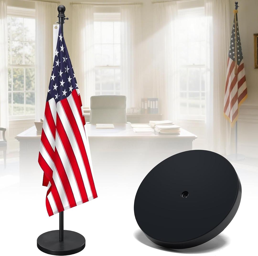 Flag Stand Indoor - 1" Heavy Duty Metal Flag Pole Set with Base,6-8ft Adjustable, Portable & Free Standing For Office, Conference Room, Classroom, Entryway, Outdoor Porch Deck (Black)