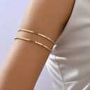 2Pcs Gold Arm Cuff Jewelry for Women Upper Arm Bracelet Bangle Open Adjustable Cuff Bracelet Minimalist Armband Stackable Jewelry for Summer Beach