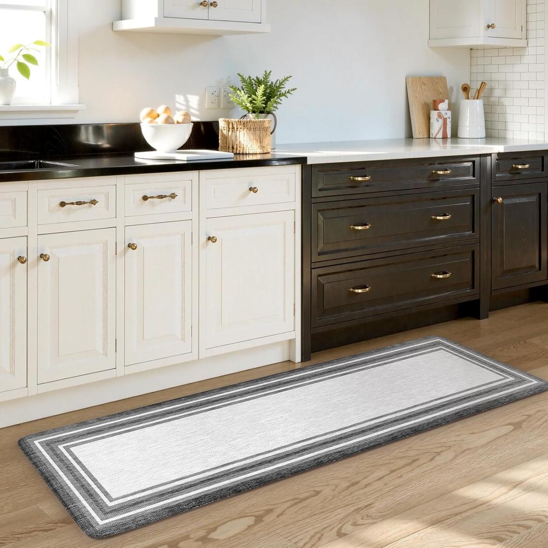 Kitchen Mats for Floor Cushioned Anti Fatigue, Farmhouse Kitchen Runner Rug, Non Slip Kitchen Floor Mat, Comfort Padded Standing Desk Mat for Sink Laundry Office Gray 20"x71" (Grey)
