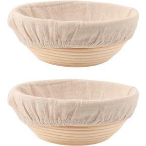 DOYOLLA Bread Proofing Baskets Set of 2 8.5 inch Round Dough Proofing Bowls and Liners Perfect Home Sourdough Bread Baking supplies, Beige (8.5"D x 8.5"W x 3.5"H)