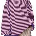 Darong Women Oversized Striped Color Block Long Sleeve Crew Neck Sweatshirt Casual Cotton Pullover Sweatshirts Fall Cloth (Purple Pink, M)