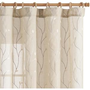 jinchan Sheer Curtains for Bedroom 63 Inch Length Leaf Embroidered Semi Sheers for Living Room Botanical Embroidery Voile Transparent Back Tab Window Treatments 2 Panels