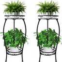 CASIMR 2Pack Plant Stand Indoor Outdoor, 2 Tier 26.6" Tall Metal Potted Holder Rack Multiple Flower Pot Stand Heavy Duty Plant Shelf Rustproof Iron Plant Round Supports Rack