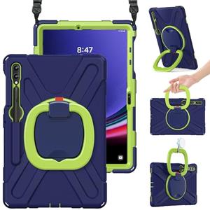 BRAECN Case for Samsung Galaxy Tab S9 FE+ Plus/ S9+/S8+/S7 FE/S7+ 12.4 Inch 2023, Heavy Duty Rugged Silicone Cover w/S Pen Holder, Handle Grip, Stable Kickstand, Shoulder Strap, Navy Green