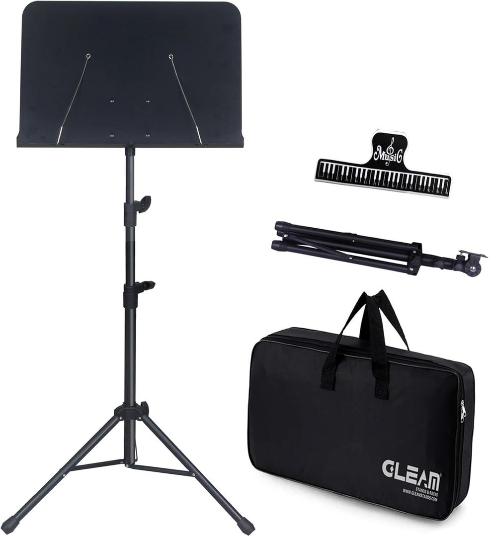 GLEAM Sheet Music Stand Lightweight with Carrying Bag - Iron Panel, Portable for Children Dual Use Desktop Book Stand