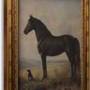 Vintage Gold Framed Horse Wall Art Horse and Dog Canvas Wall Decor Retro Rustic Farmhouse Animal Picture Rustic Horses Poster Artwork for Home Living Bedroom Farmhouse Hallway 12x16in