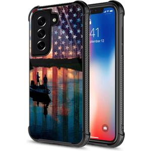 CARLOCA Compatible with Samsung Galaxy S21 Plus Case,Fishing Red USA Flag Samsung Galaxy S21 Plus Cases Graphic Design Shockproof Anti-Scratch Drop Protection Case for Samsung Galaxy S21 Plus