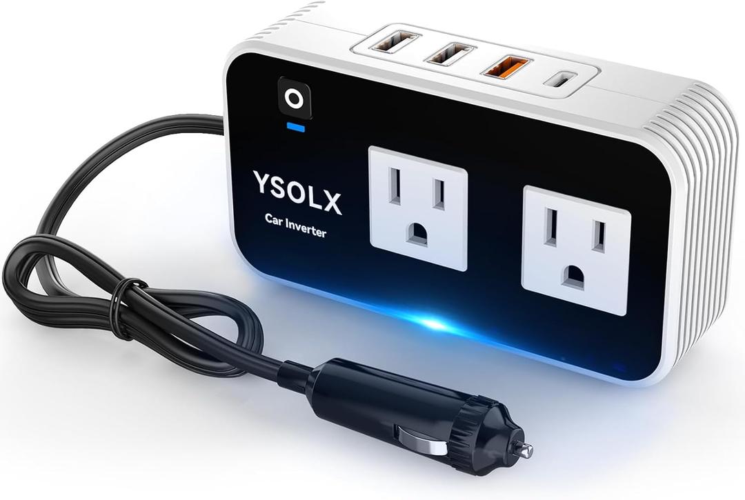 YSOLX 200W Car Power Inverter 12V to 110V for Vehicles, Car Plug Adapter Outlet with 4 USB Fast Charger, Car Charger Cigarette Lighter Adapter for Phone, Laptop on Road Trip (white)