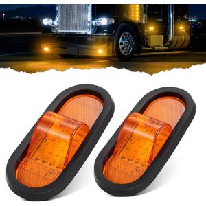 2PCS 6.5 Inch Oval LED Side Marker Lights 24 LED Mid Turn Signal Amber Marker Lights w/Reflex Lens, Rubber Grommet Sealed 6 Inch Led Mid-Ship Marker and Turn Signal Lights for Semi Trucks Trailers RVs