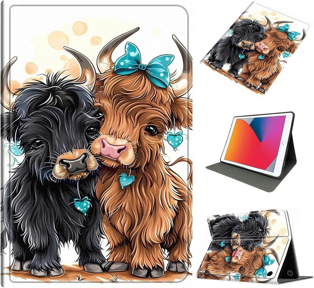Case for Fire HD 8 & HD 8 Plus Tablet (12th/10th Gen, 2024/2022/2020), Slim PU Leather Folio Cover with Stand & Auto Wake/Sleep, Shockproof Protection for Fire HD 8 8-Inch Tablet, Cute Highland Cows