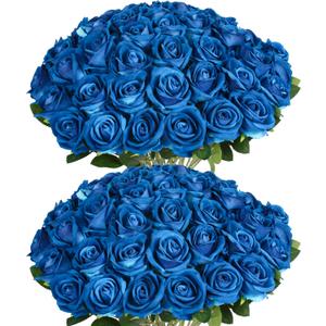 50 PCS Fake Blue Roses, Artificial Blue Flowers Realistic Silk Faux Rose with Stems for Wedding Decorations Romantic Gifts Anniversary Celebration Bridal Bouquets DIY Floral Arrangement Home Decor