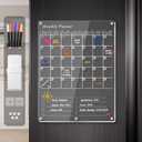 IDEATECH Acrylic Magnetic Fridge Calendar Planner 2025, Clear Dry Erase Board for Refrigerator, 2in1 Vertical Monthly & Weekly Planner to Do Grocery List Board,Family Calendar WhiteBoard Magnet(White) (12"W x 16"H, White Text)
