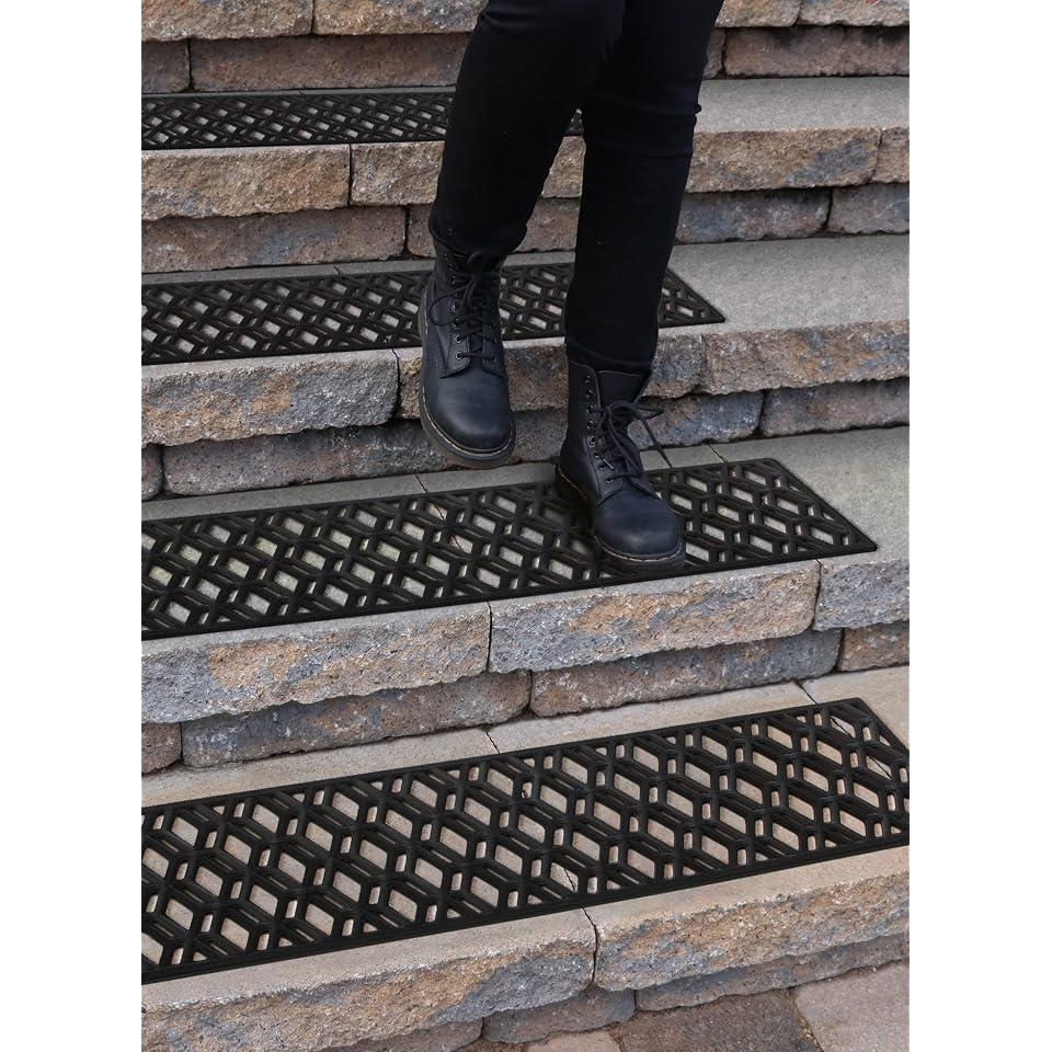 Rubber Stair Treads Non-Slip Outdoor 42”x10” (5-Pack) – Hexagon Anti-Slip Step Mat