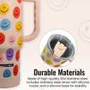 40 oz Leak-Proof Stainless Steel Insulated Tumbler with Smiley Face - Dual Drinking Lid & Portable Handle for Hot or Cold Drinks