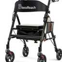 BlessReach Lightweight Foldable Rollator Walker with Seat for Seniors,Black