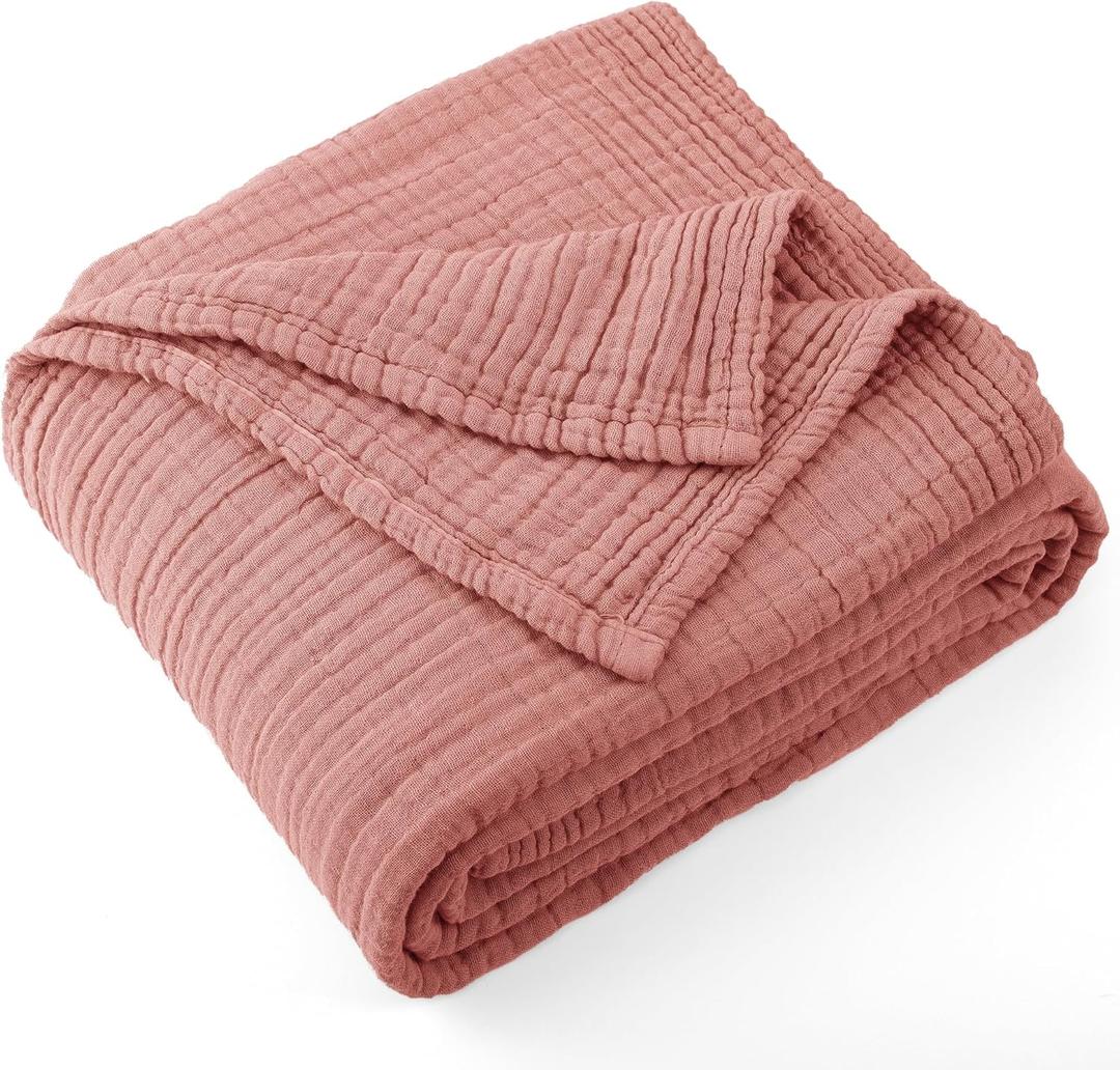Carriediosa 100% Cotton Muslin Throw Blanket 66" X 90" Twin XL Size4-Layers Summer Gauze Throws for Bed CouchSoft Lightweight Breathable Linen Blankets Bedspread for Adults All SeasonMauve